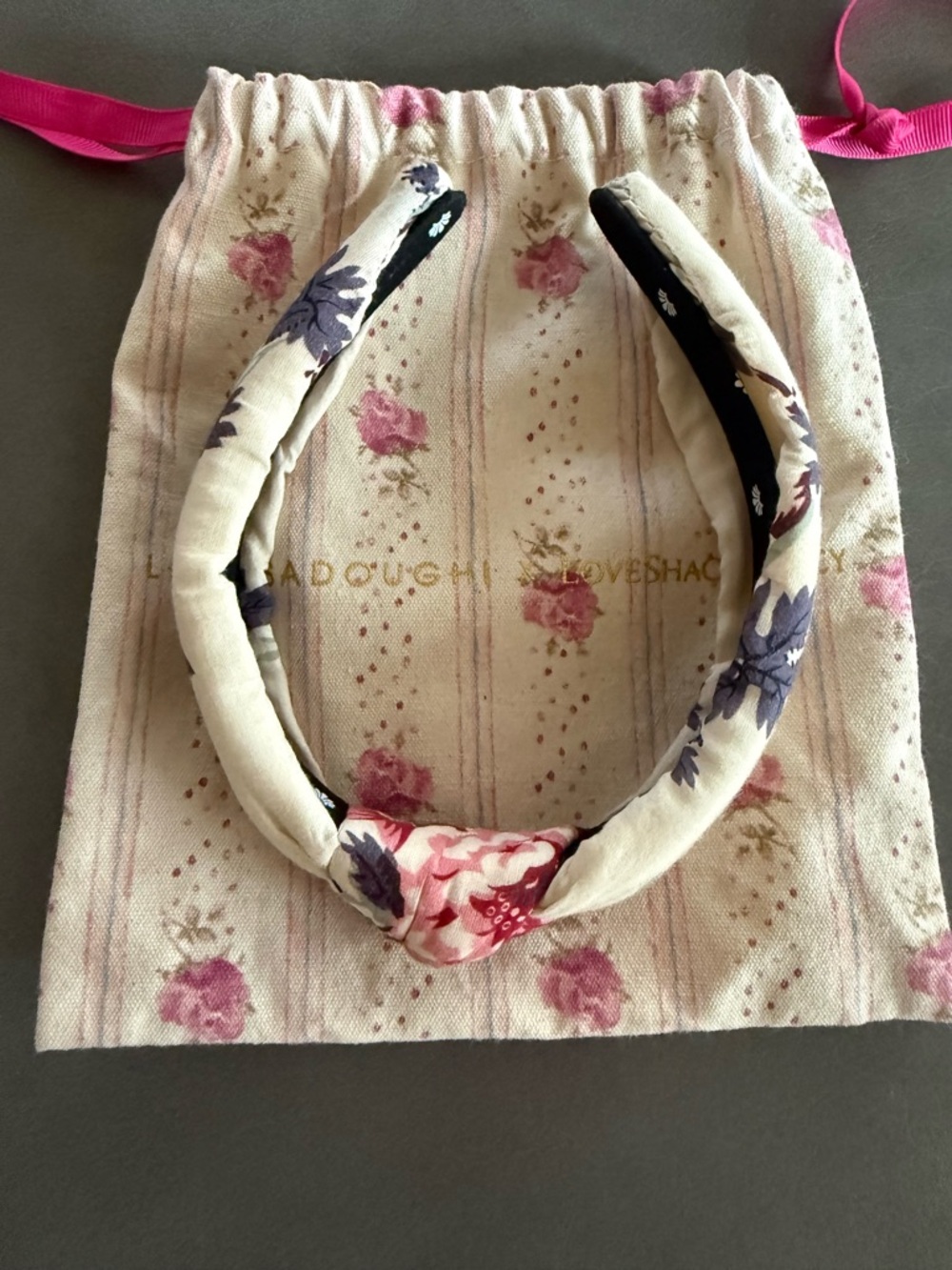 Lele Sadoughi x LoveShackFancy girl Floral Knotted Fabric Headband Pink Purple